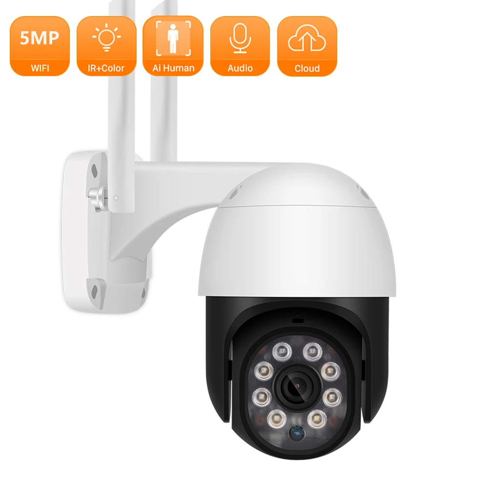 

5MP WiFi Camera PTZ Two Way Audio Outdoor IP Camera 4X Digital Zoom AI Human Detection Color Night Vision CCTV Camera