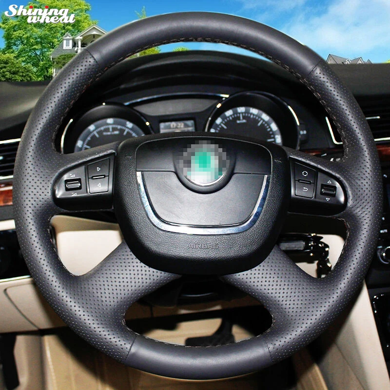 

Hand-stitched Black Artificial leather Steering Wheel Cover for Skoda Octavia Octavia a5 a 5 Superb 2012-2013