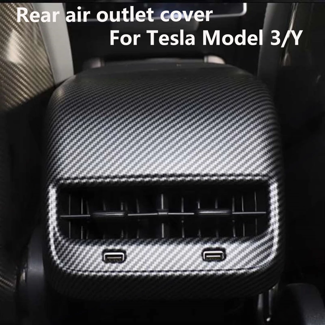 

Matte Finish Carbon Fiber For Tesla Model 3 Y Car Interior Rear Air Outlet Cover Back Exhaust Vent Cover Accessories