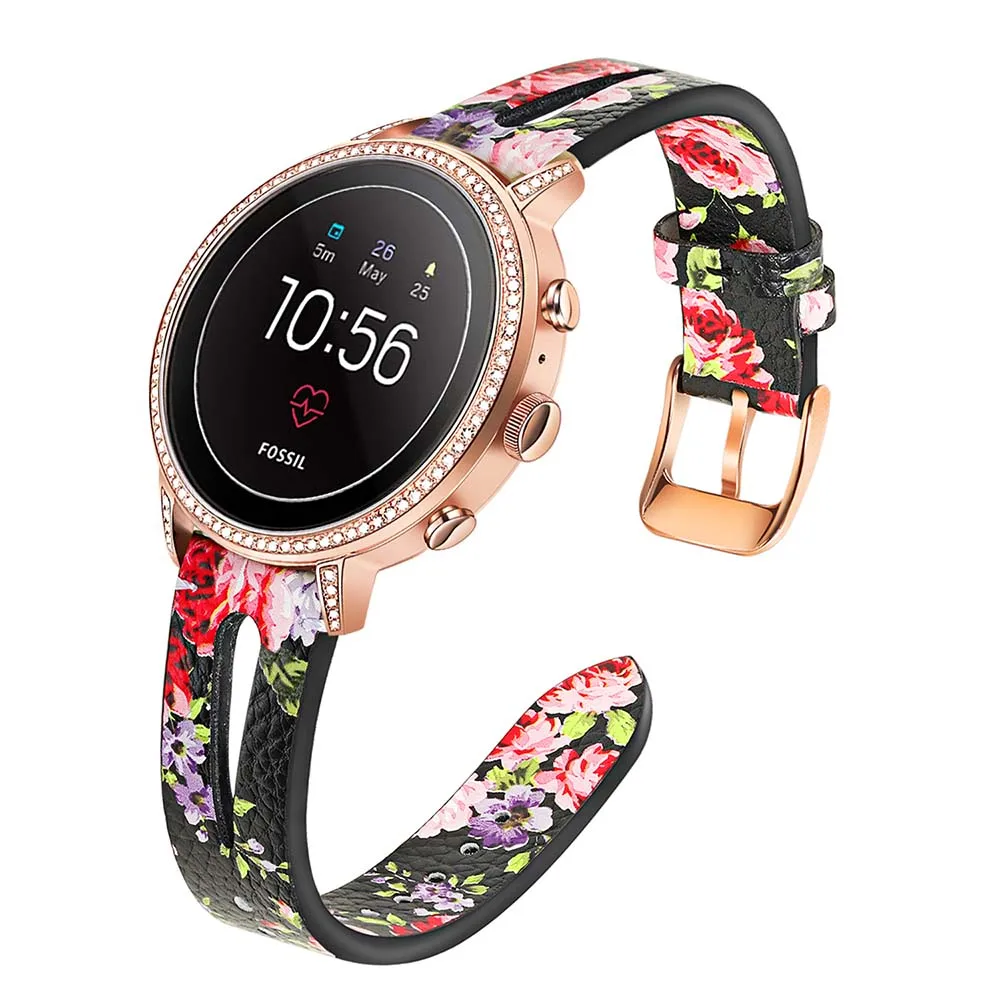 Classic Flower Цветочный ремешок для часов из натуральной кожи 18 мм 20 мм для Fossil Women' Gen 4 Venture HR/Gen 3 Q Venture/Q портной/Q Gazer ремешок для часов - Цвет ремешка: Classic Flower