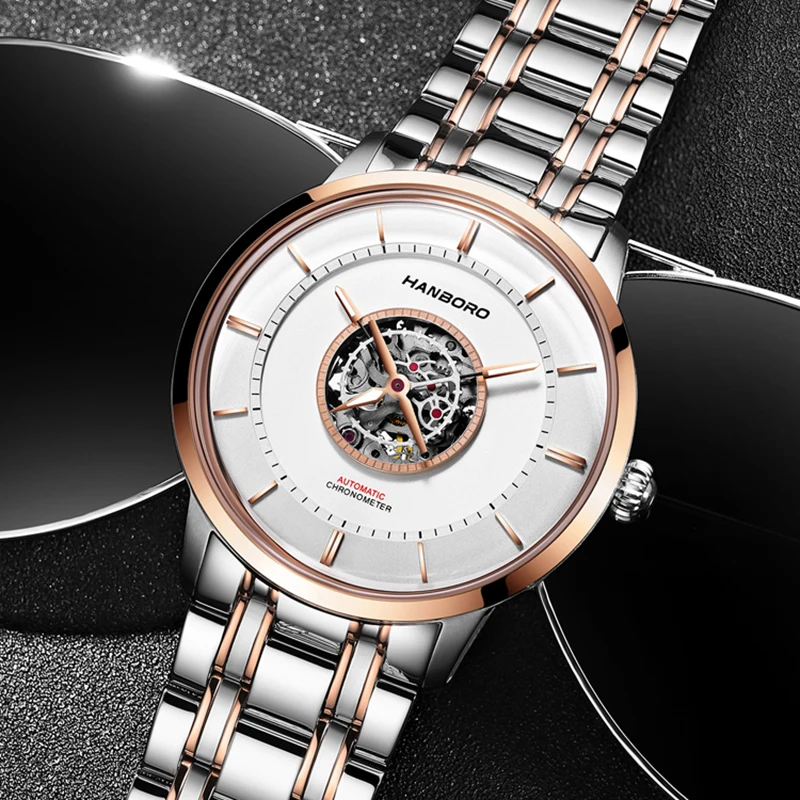 

Men's Leather Belt Hollow Stainless Steel Automatic Mechanical Watches 30M Waterproof Fashion Business Men's Watch For Men Male