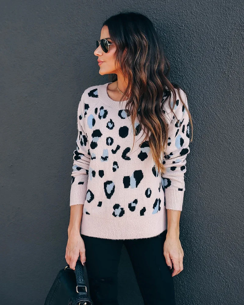 Fitshinling Leopard Women's Knitwear Sweater Casual Holiday Slim Pull Korean Long Sleeve Autumn Winter Sweaters Pullovers 2020 | Женская