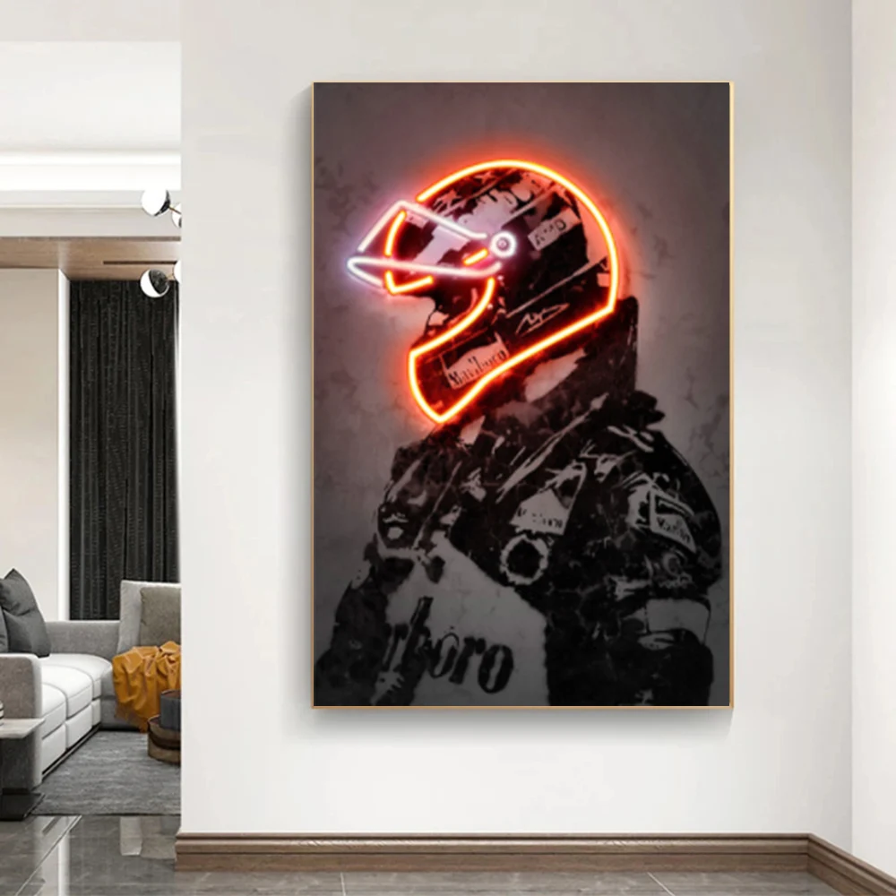 

Fashion Neon Racing Suit Print Poster Modern Graffiti Schumacher Canvas Painting Retro Wall Art Pictures Bedroom Club Bar Decor