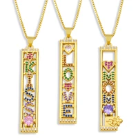 gold plated chain mom love happy letter necklace copper zirconia multicolor cz rectangle bar pendant choker fashion jewelry gift