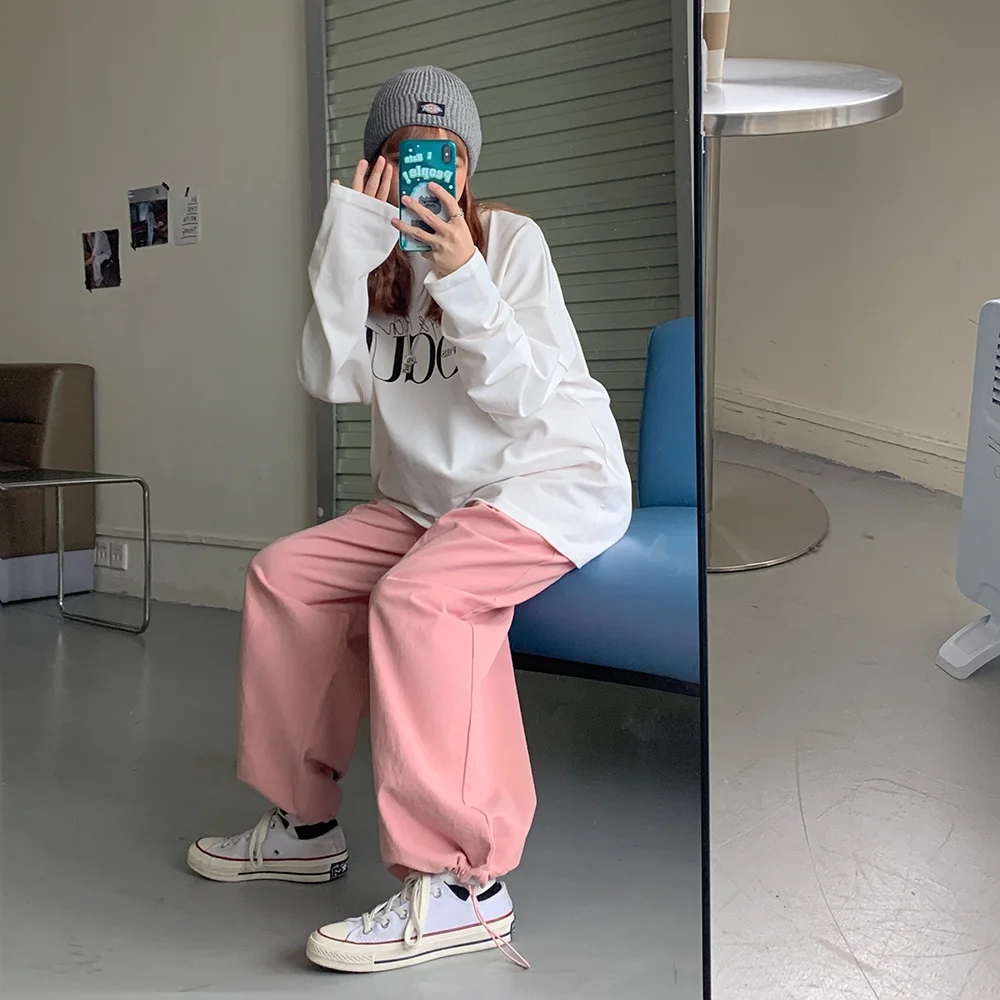 Брюки женские повседневные с широкими штанинами свободные штаны вертикальными в