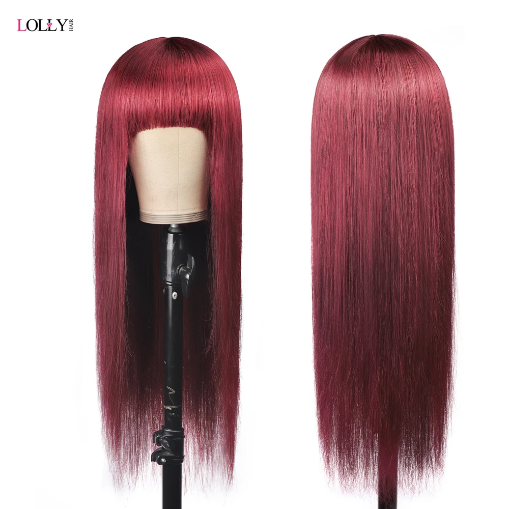 Имбирный оранжевый прямой парик с челкой малайзийские человеческие волосы