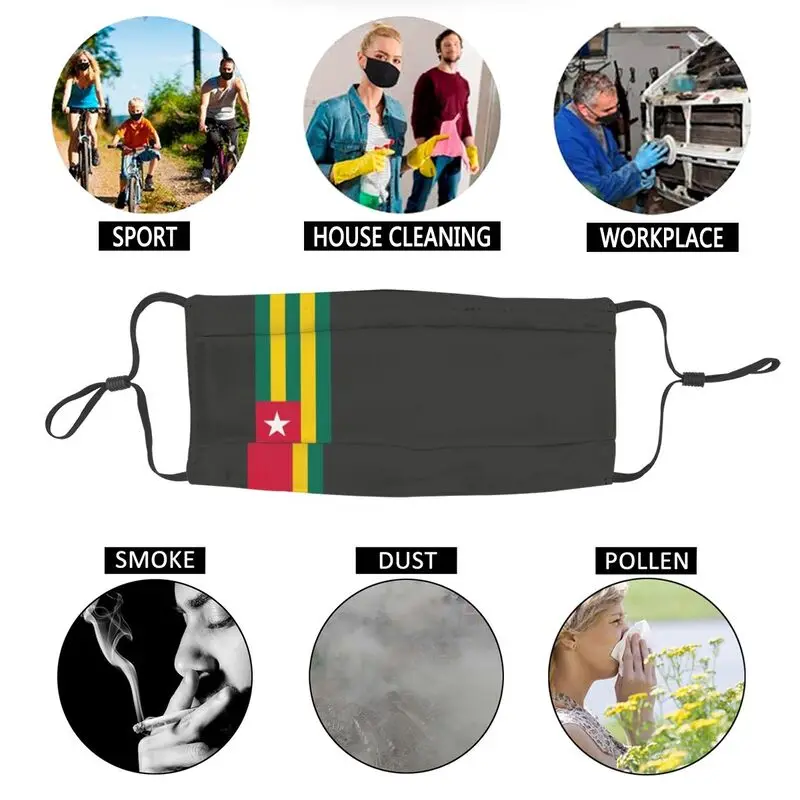 

Togo Stripe Flag Washable Mouth Face Mask Men Anti Haze Dust Mask Protection Cover Respirator Muffle