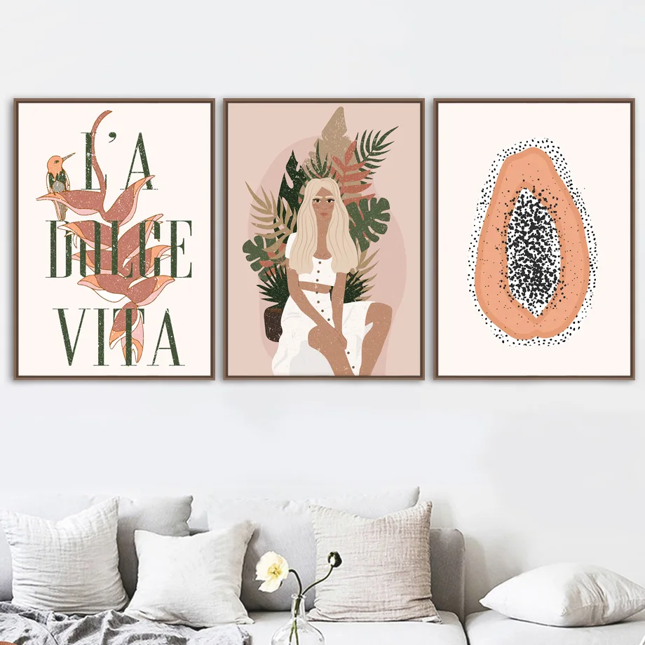 

Abstract Fashion Vintage Girl Tiger Plant Wall Art Canvas Painting Nordic Posters And Prints Wall Pictures For Living Room Decor
