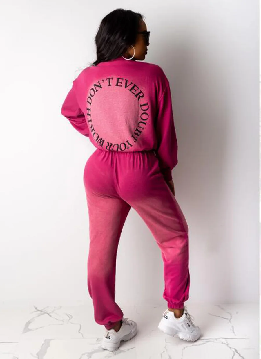 

Letter Print Long Sleeve Two Piece Suits O Neck Long Sleeve Autumn Top+Pants Winter Sweater Sets Women Casual Tracksuits Outfits