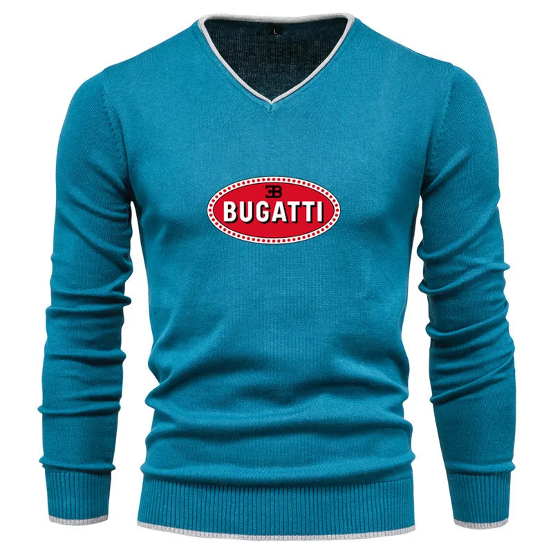 

2021 Autumn and winter men's trendy brand BUGATTI CAR logo round neck pullover fashion slim printed bottoming shirt tops men