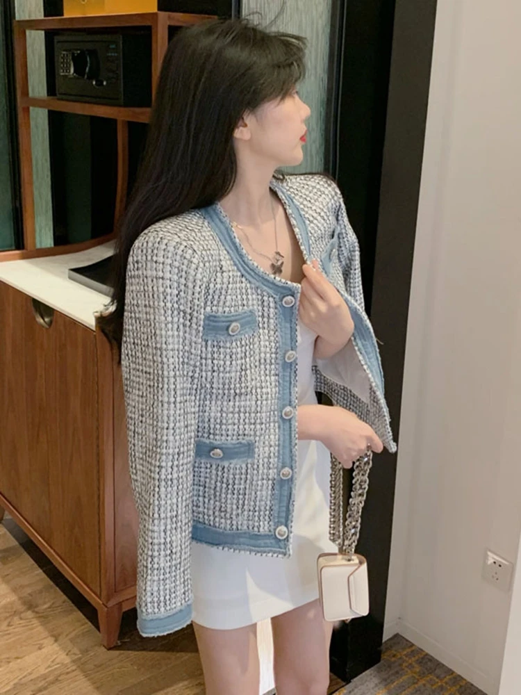 

New Style in Autumn and Winter 2020, French Sewing Thick Line Denim Splicing Jacket Woman, Net Red Loose Temperament Top Fashion