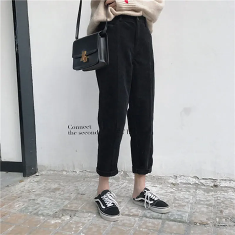 

New Arrival 2020 Spring Autumn Korea Fashion Women Solid Corduroy Harem Pants Femme Loose Casual Black Pants S57