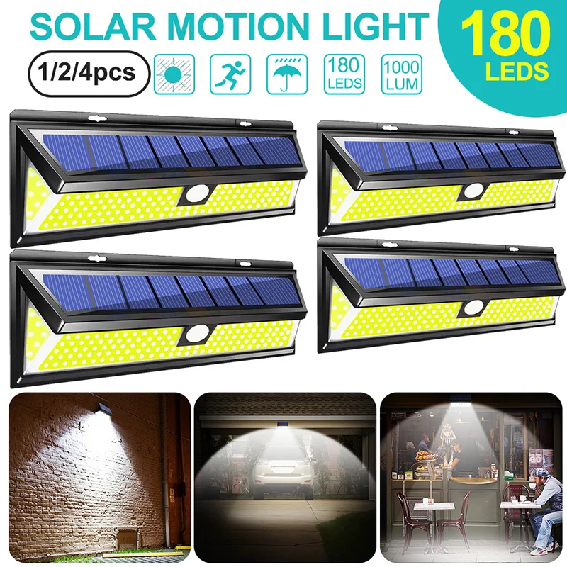 4 шт. 180 LED COB 3 режима Солнечный свет PIR датчик движения Открытый водонепроницаемый
