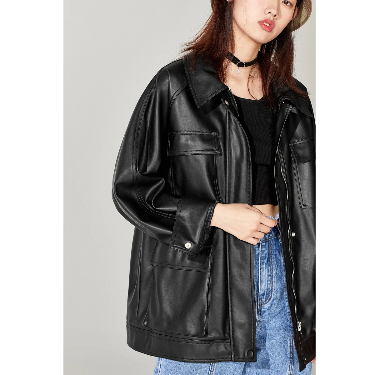 

Zcwxm Autumn Winter Biker Loose Soft Pu Leather Jacket Women 2021 Punk Streetwear Faux Motor Black Long Leather Casual Coat