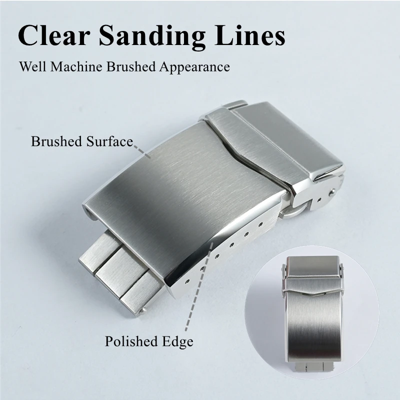 San Martin Watch Clasp Brushed Folding Clasp With Safety 18mm 20mm Solid 316L Stainless Steel Deployment Buckle 2-Fold Durable