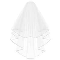 white double ribbon edge center cascade bridal wedding veil with comb 2021
