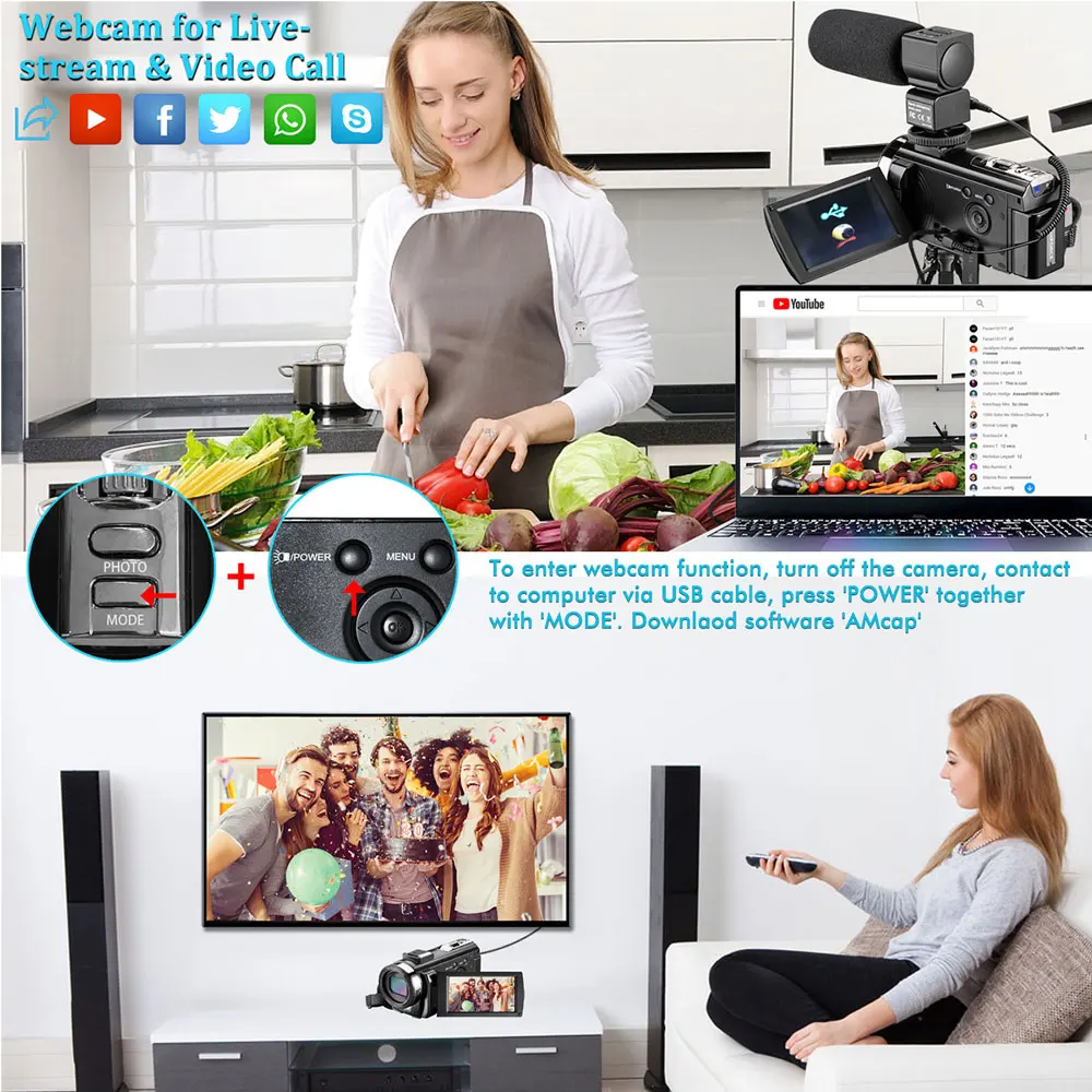 Видеокамера с микрофоном FHD 1080P 30FPS 24MP Vlogging YouTube камера цифровым зумом видеокамера