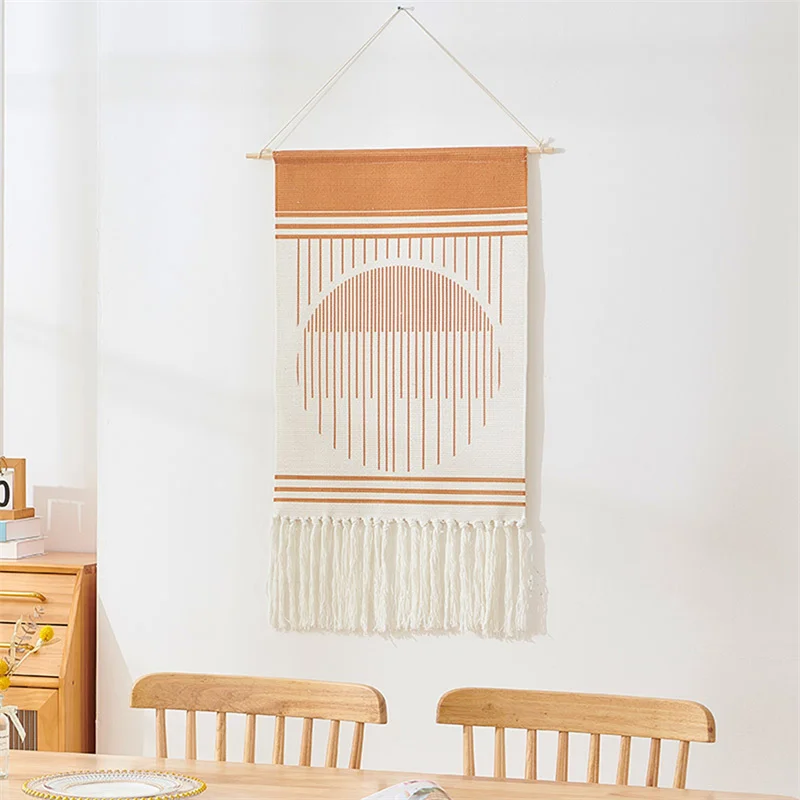 

Nordic style Home Boho Decor cotton Tassel Handmade Woven Wall Hanging Tapestry colorful printing hand knotted wall decoration