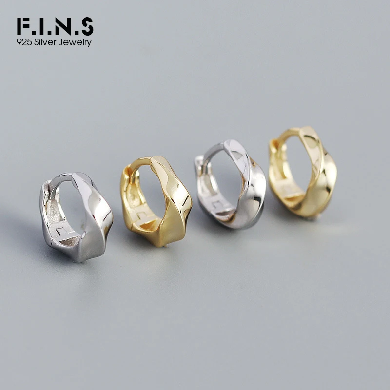 

F.I.N.S 925 Sterling Silver Gold Irregular Twist Thick Hoops Huggies Women Luxury Piercing Fine Jewelry Rock Punk Small Loops