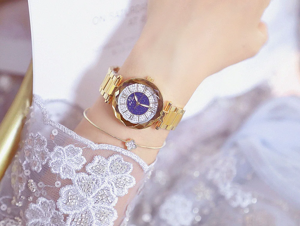 Модные роскошные часы-браслет с кристаллами женские золотые кварцевые часы для