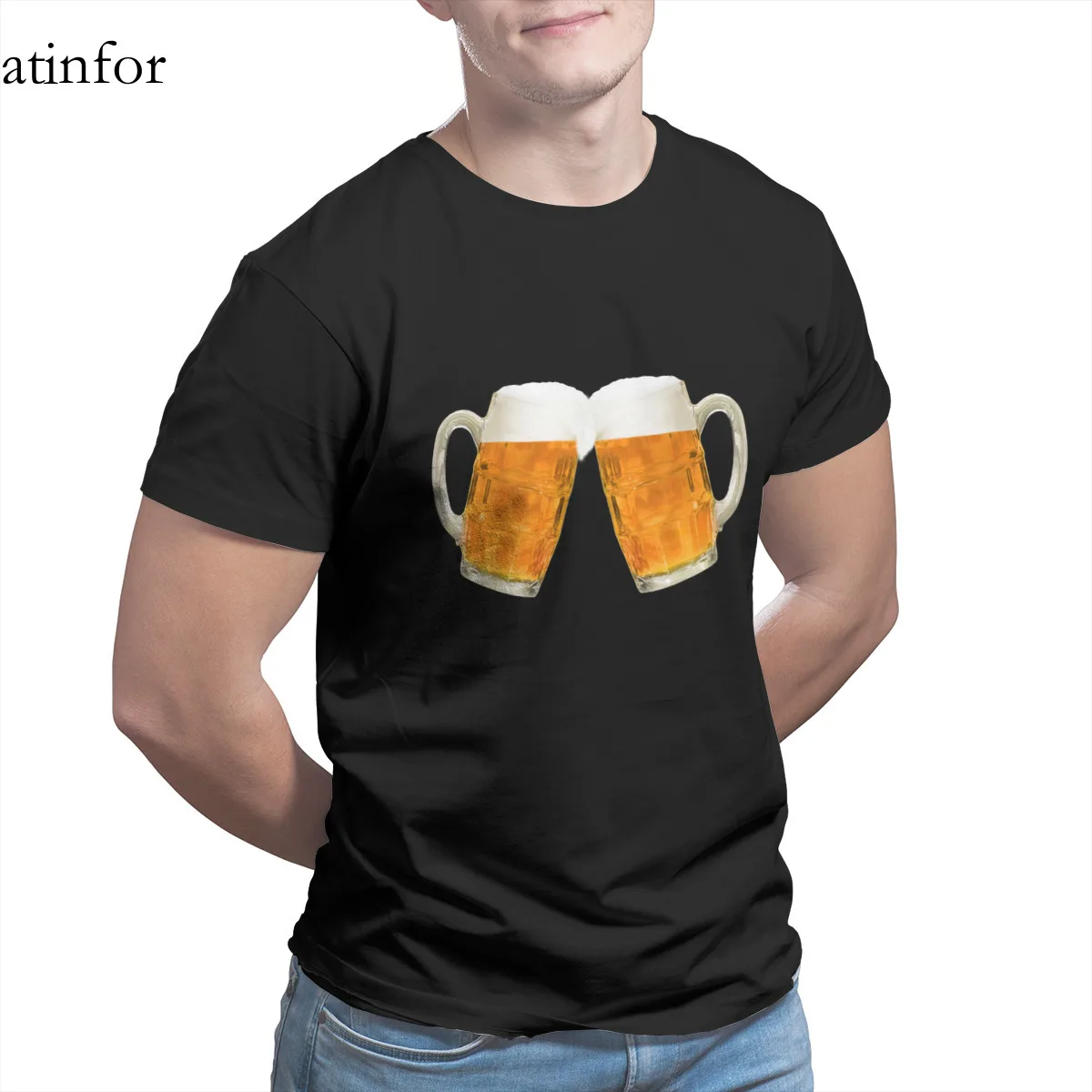 

Cheers Two beer T-Shirt Print 100% Cotton Funny Short Sleeve Anime T-shirt 15446
