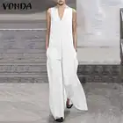 2021 женские сексуальные однотонные комбинезоны VONDA с V-образным вырезом, повседневные Комбинезоны, комбинезоны с широкими штанинами, длинные брюки, комбинезоны, Женские панталоны, уличная одежда