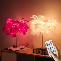 remote control feather table lamps for the bedroom usbaa batterypower tree feather gift nightstand desk decoration bedside lamp