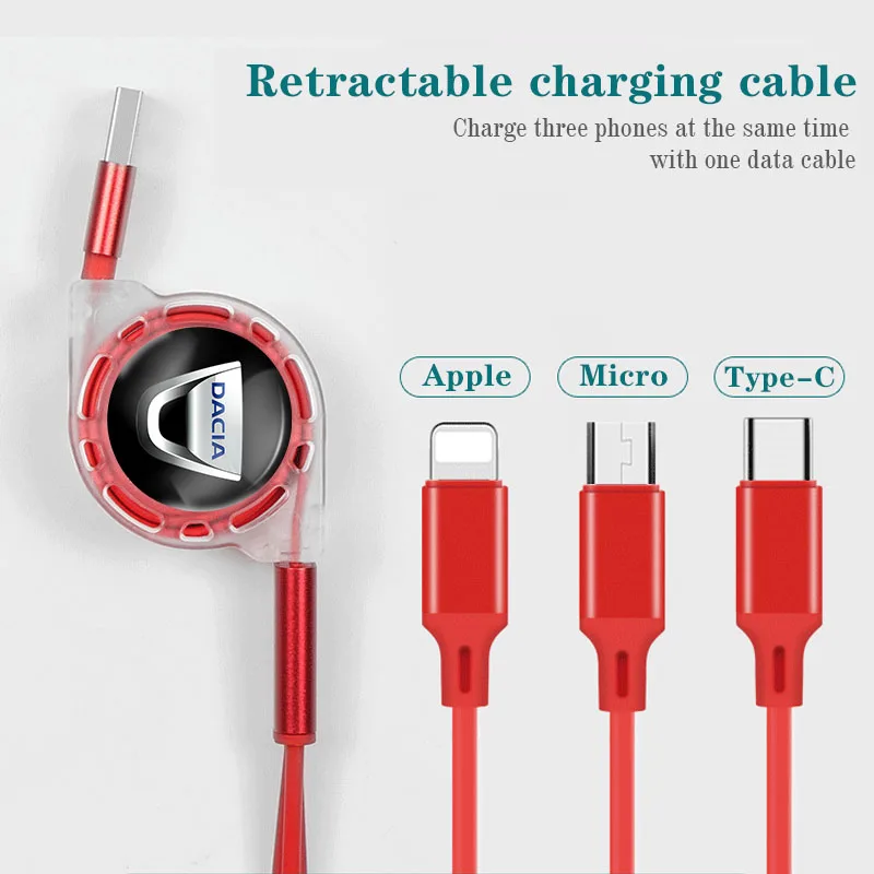 USB Type C 3in1 Ретрактируемый ликвидный силиконовый кабель быстрой зарядки и передачи данных для Dacia Sandero Stepway Dokker Logan 1 2 MCV Spring Duster on.