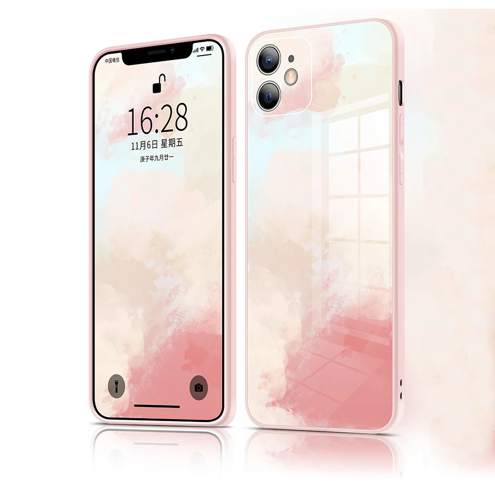 

Luxury Colorful Gradient Case For iPhone 12 Pro Max Mini Cover Funda For iPhone 11 Pro Max Liquid Tempered Glass Phone Cases