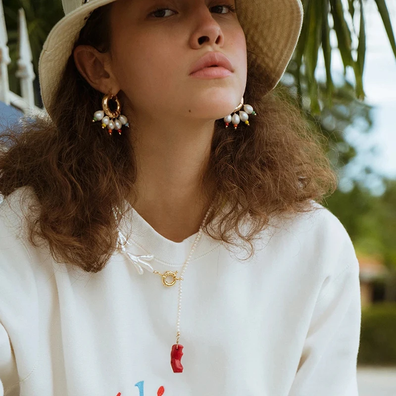 Новинка серьги из натурального пресноводного жемчуга геометрической формы