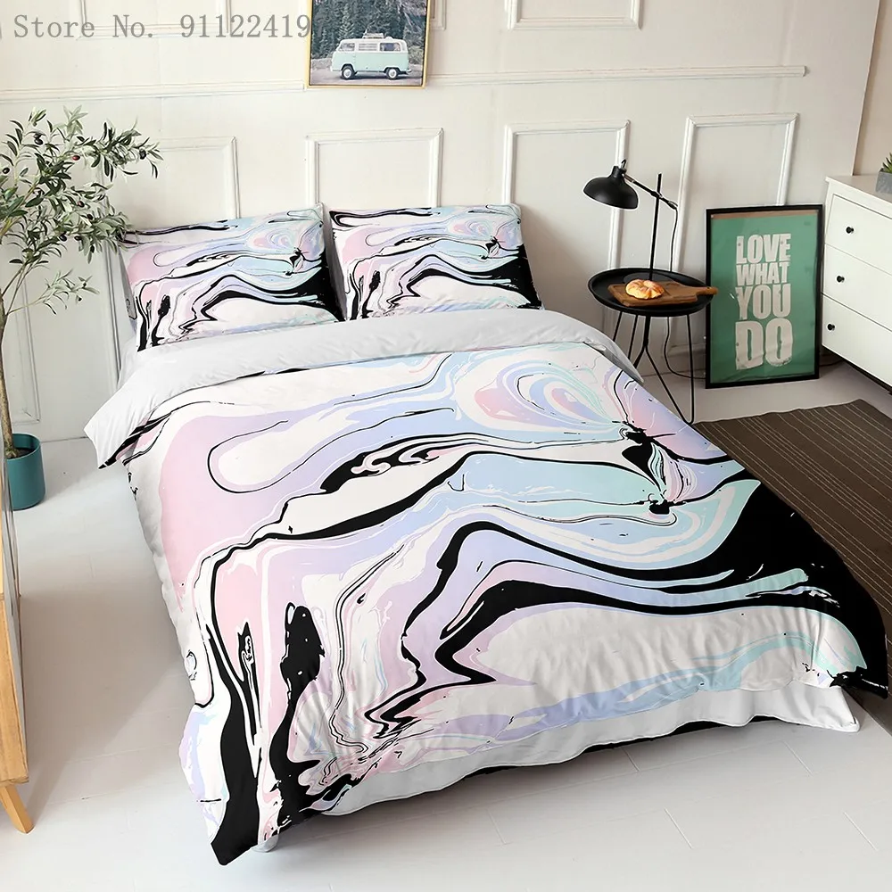 

Luxury Bedding Set Queen King Size Duvet Cover Sets Marble Single Double Black White Comforter Bed Linens Microfiber Bedspread