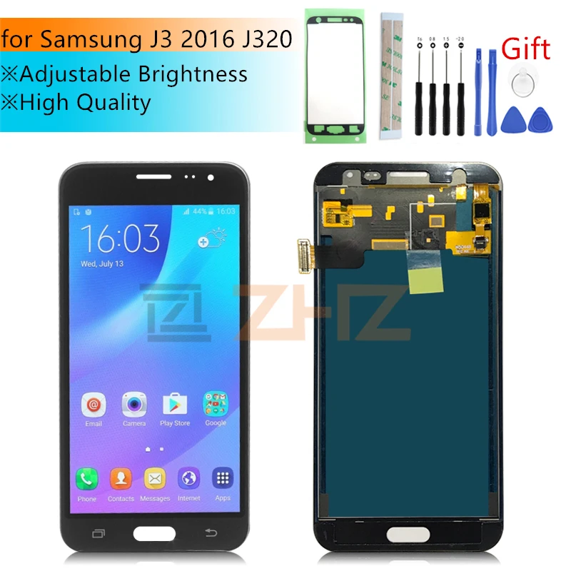 Для samsung Galaxy J3 J320 ЖК кодирующий преобразователь сенсорного экрана в сборе J320F J320FN J320H J320M регулировки Яркость запасных частей