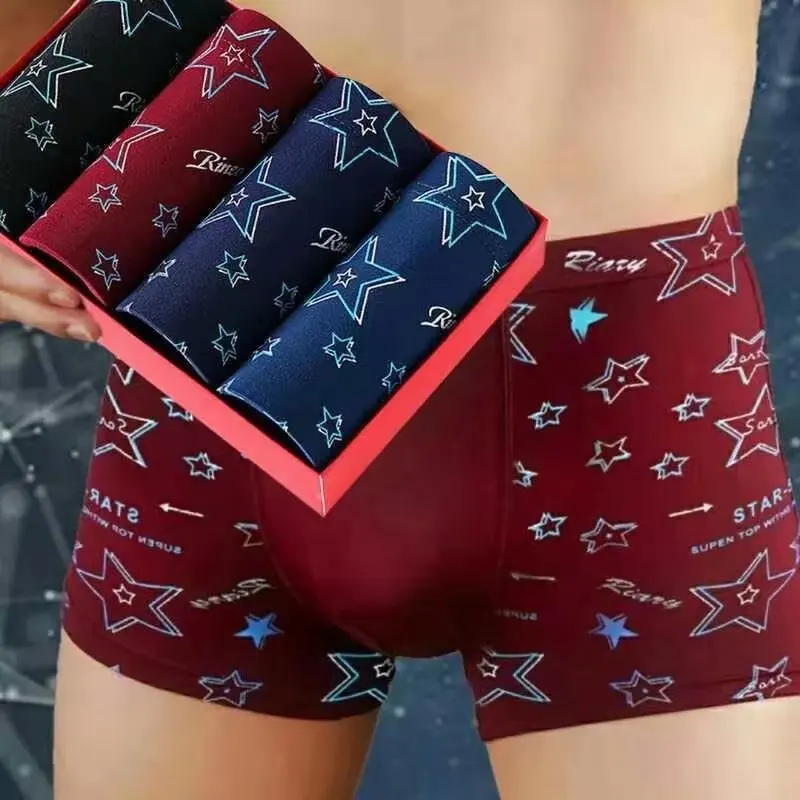 

4pcs Shorts Underpants man Men's Panties Men Boxer Underwear Cotton Male Couple Sexy Set Calecon Large Size Lot Soft big red