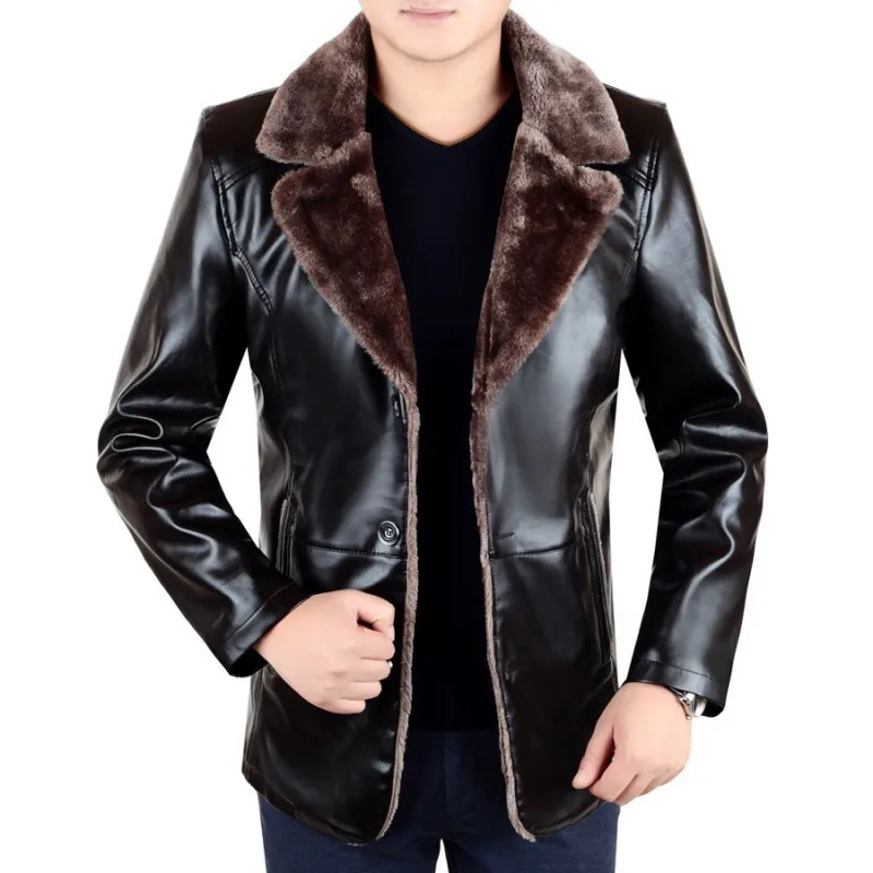 Куртка мужская зимняя с флисовой подкладкой утепленная куртка из экокожи