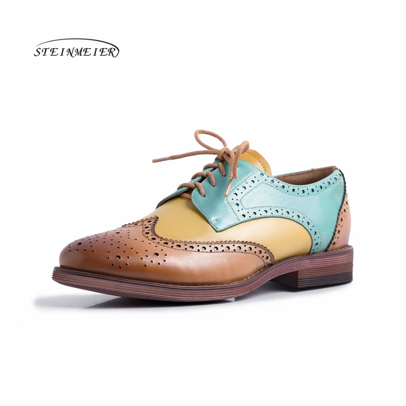 Женские туфли оксфорды из натуральной кожи на плоской подошве винтажные