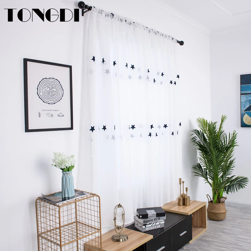 Белая Тюль TONGDI занавеска с вышивкой элегантные прозрачные украшения со Звездной