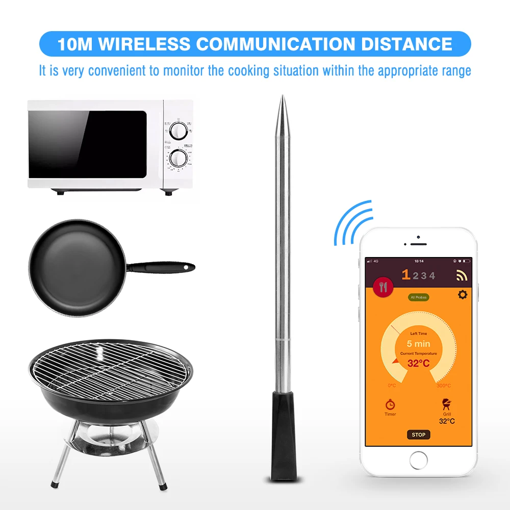 Термометр для мяса еды стейка беспроводной цифровой Bluetooth принадлежности