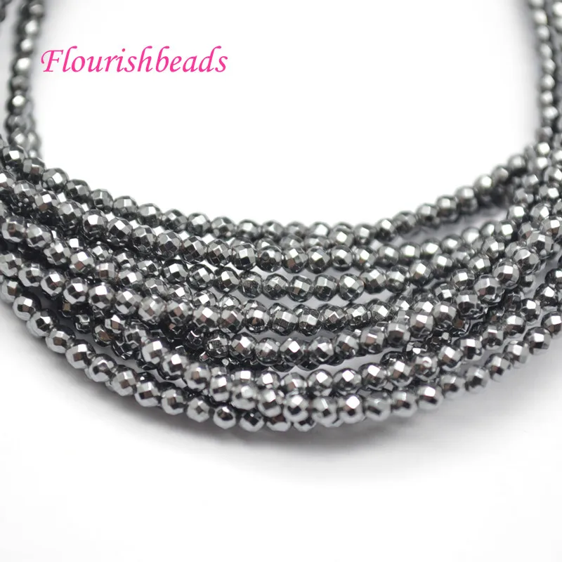 

2mm 3mm Silvery Color Electroplating Faceted Hematite Round Loose Beads