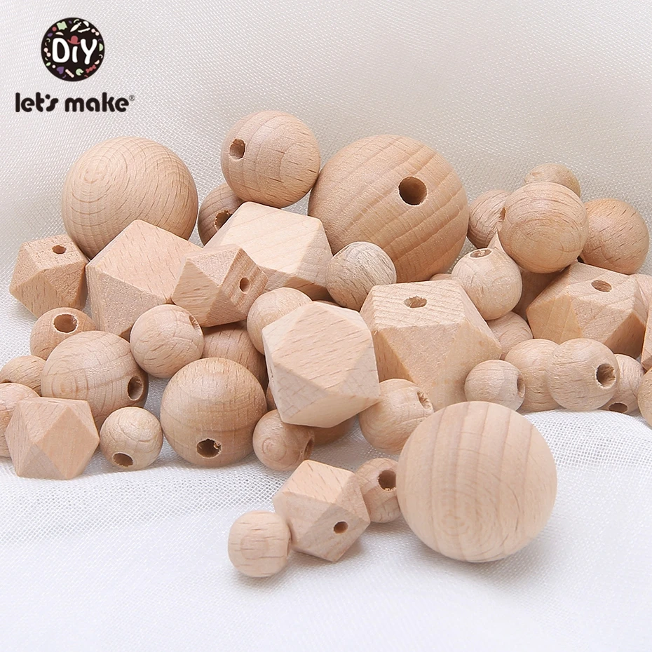 Let'S Make, 100 шт., 16 мм, 20 мм, шестигранные бусинки из бука, игрушки для прорезывания зубов для детей, игрушки для самостоятельного изготовления, погремушка-грызунок, деревянные детские Прорезыватели