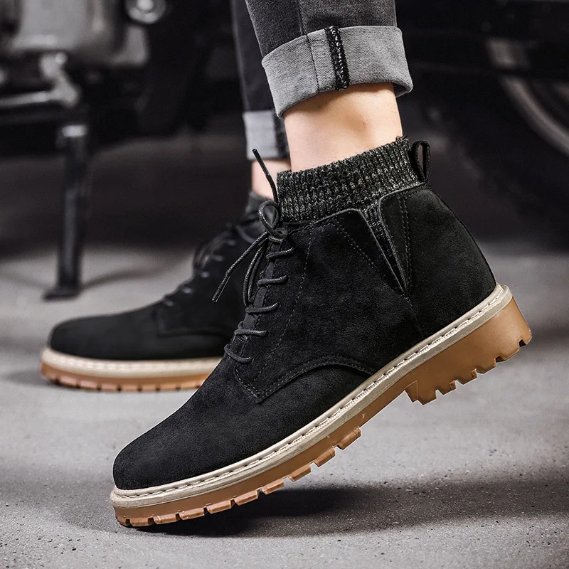 Осенние высокие мужские ботинки в английском стиле однотонные армейские зимние