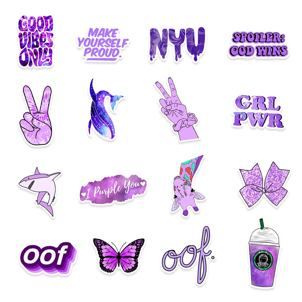 103050pcs new purple small fresh graffiti stickers mobile phone water cup notebook waterproof stickers wholesale free global shipping
