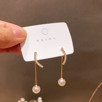 2021 geometric new light luxury crystal earrings long pearl pendant fashion simple pop earrings for women party gift jewelry