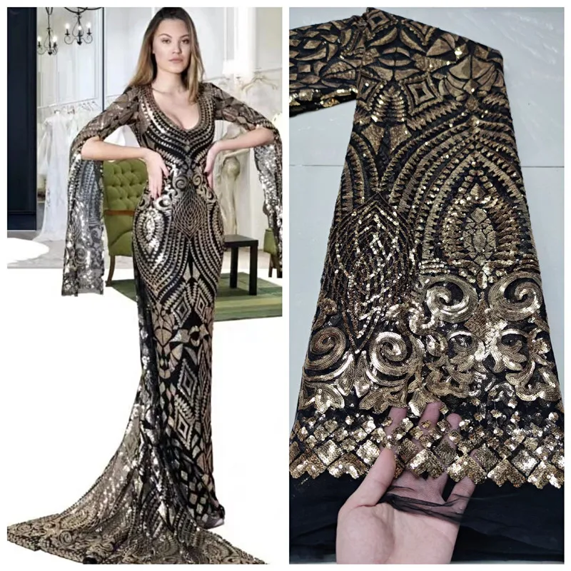 

High Quality Multicolor Sequins Lace Fabrics 2021 Latest African Sequence Lace Fabric For Bridal Lace Nigerian Net Lace Fabrics