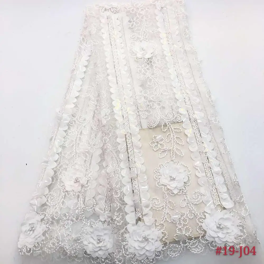 

African Lace Fabric 2019 High Quality Lace Sequins Fabric French Nigerian Beads Lace Fabric 3d Embroidery Wedding Lace DYS225