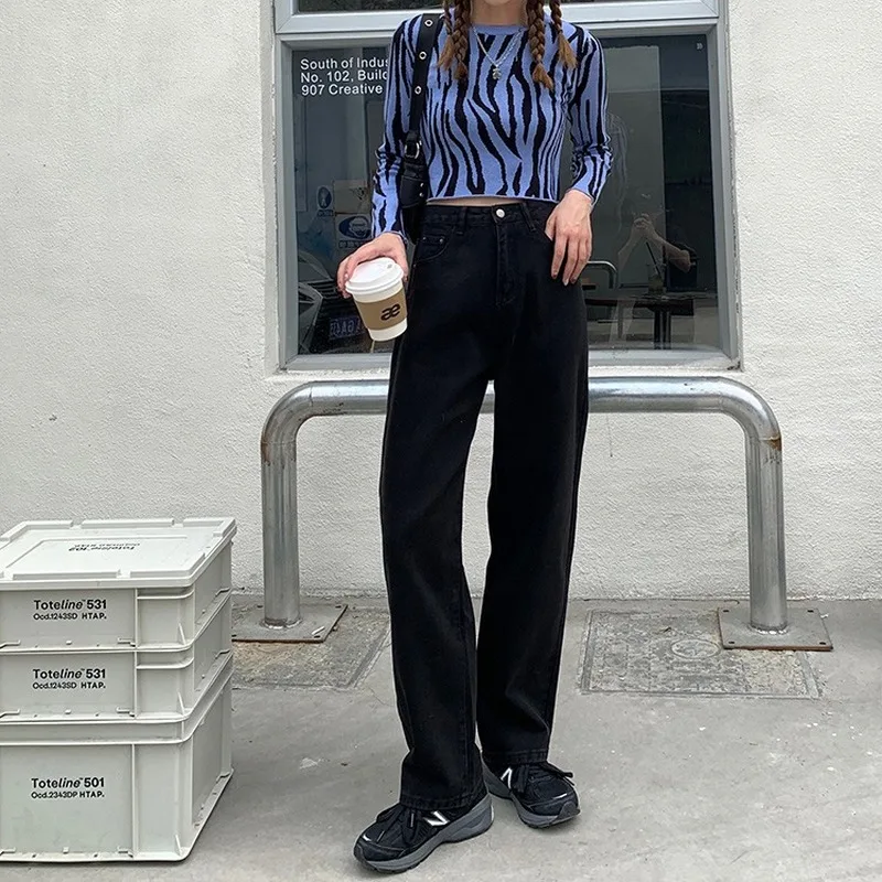 

TVOVVIN Black White Solid Jeans Femme Vintage Spring Summer High Waist Straight Fashion Woman Pants Korean Pantalones SD6E