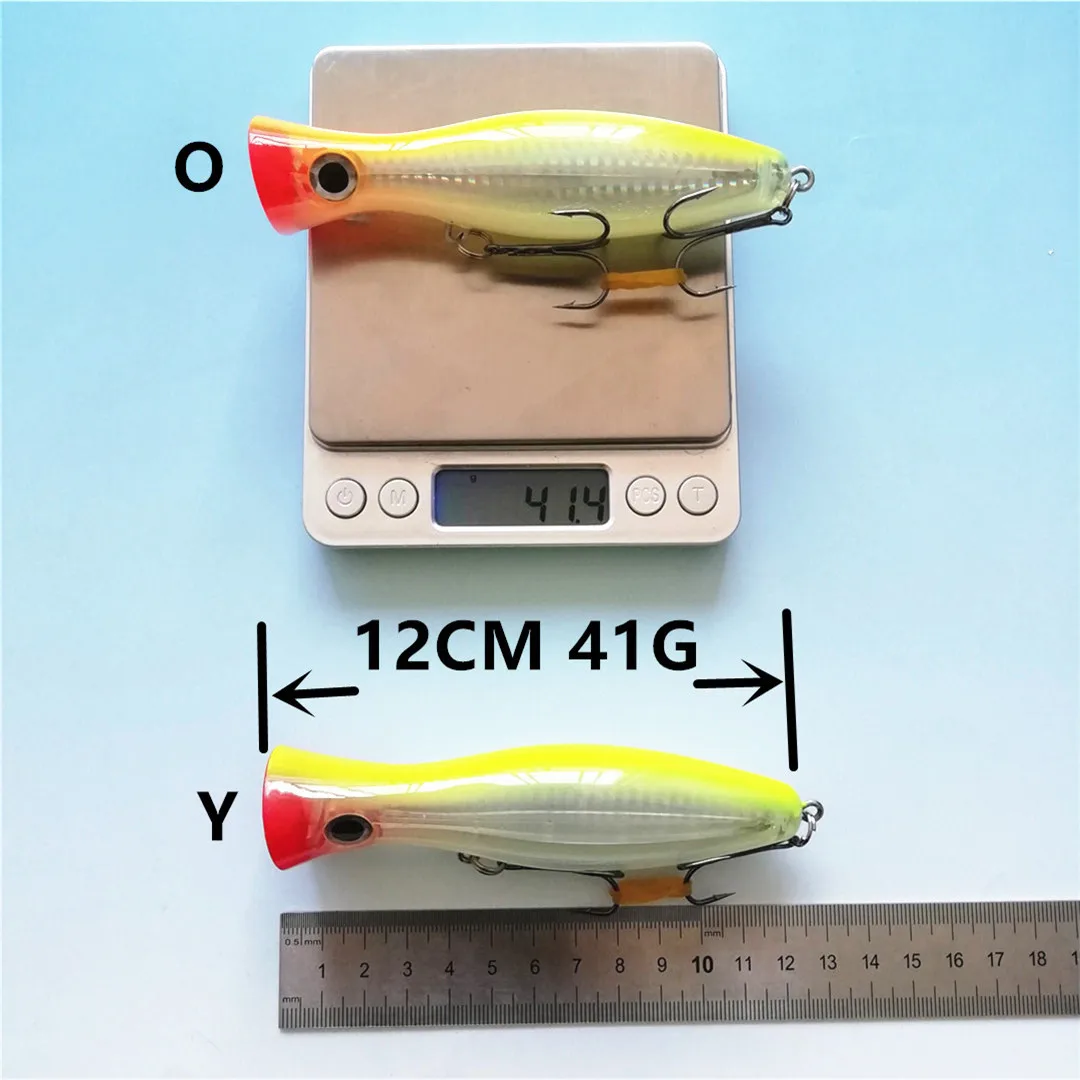 

Swolfy 4pcs 12cm 40g Popper Top Bait Fishing Lure Plastic 3D Eye Hard Fake Artificial Wobblers Sea Fishing Basse Trout Lures