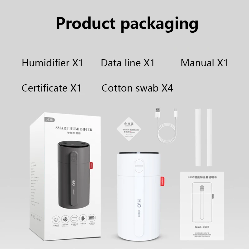 

Home Air Humidifier 800ML Double Nozzle Cool Mist Aroma Diffuser Gesture sensing control Ultrasonic USB LED display Humidifier
