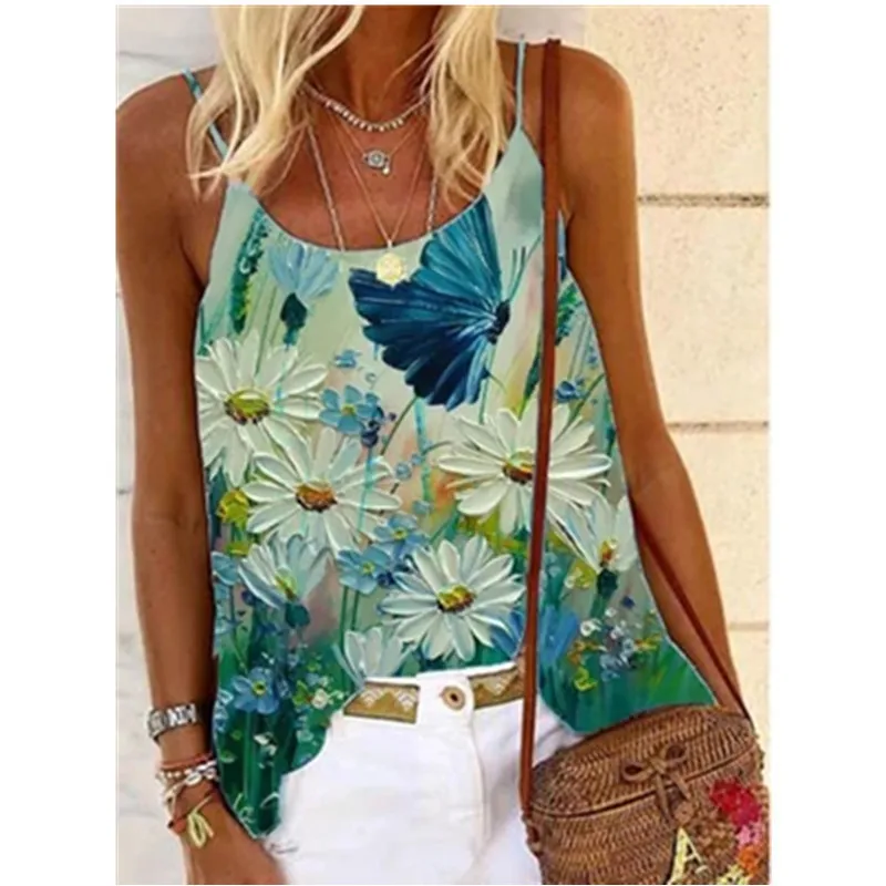

Ladies Summer Sexy Flower Printed Patchwork Camisole Casual Off Shoulder Short Tank Shirt Beach Vest Tank Tops Women Clothing