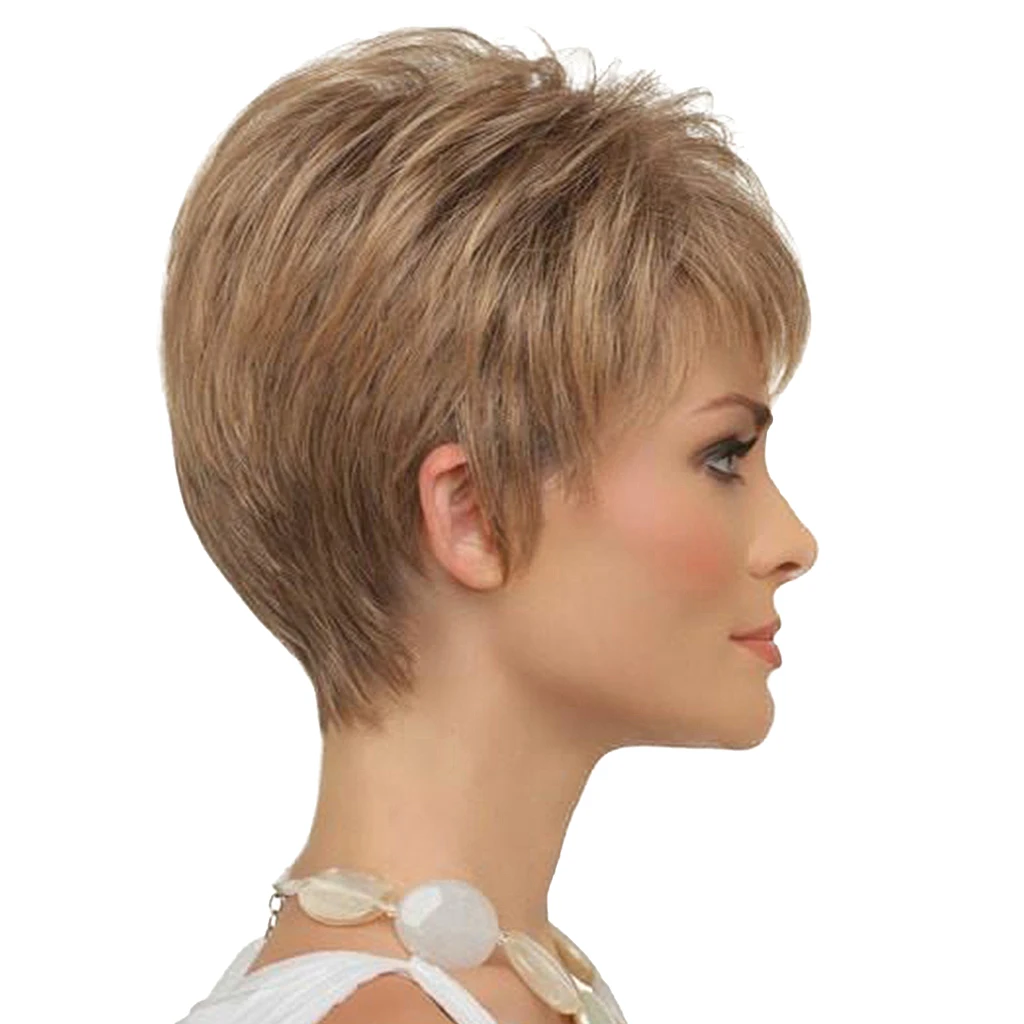 8 дюймов короткие прямые парики человеческих волос Pixie Cut шикарный парик для женщин с челкой-коричневый/винный красный/золотой/светло-Золотой/Серебряный опционально