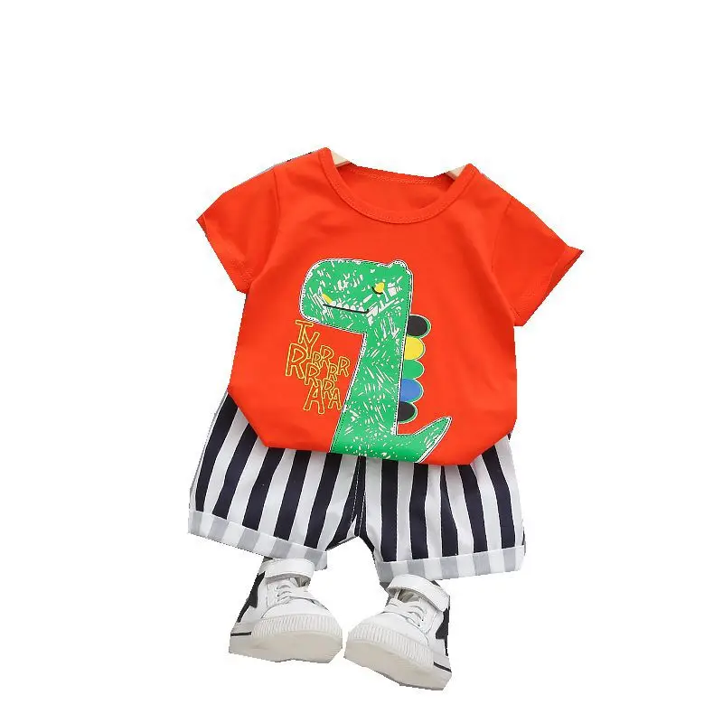 

2021 New Baby Summer Clothing Set Dinosaur Style Cotton T-shirt+shorts 2pcs Kids Boy Tracksuit For Bebes Outfits